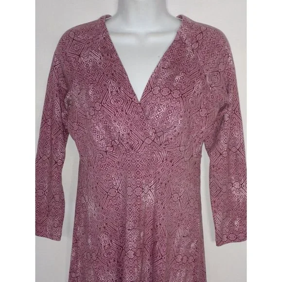 Patagonia Long Sleeve Dress Women S Pink Purple Cross Front Organic‎ Cotton - Picture 3 of 5